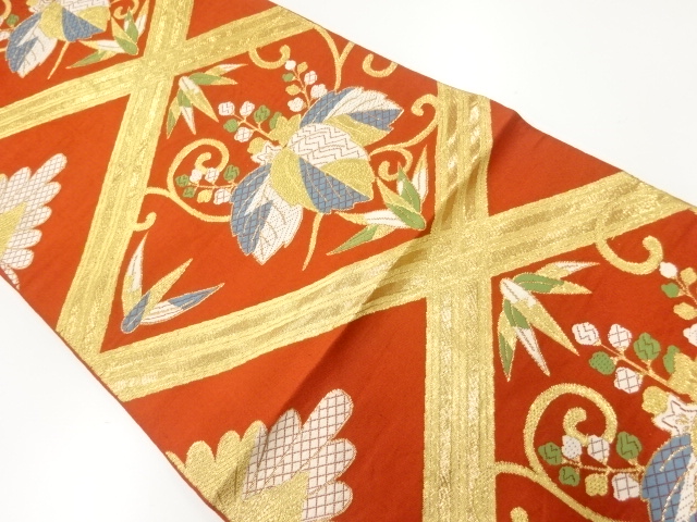 JAPANESE KIMONO / ANTIQUE FUKURO OBI / SILK / WOVEN PAULOWNIA ARABESQUE